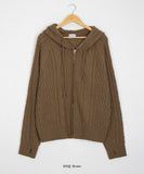 [unisex] Colmin two-way cable over knit hood zip-up cardigan
