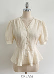 Betty V-neck Embossed Wrinkle Peplum Blouse