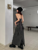 Mulit Side Shirring Strap Halter Sleeveless