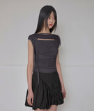 Asymmetrical Draped Strap Roll-Up T-Shirt