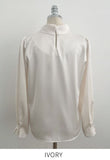 Luan Satin Pintuck Pearl Tie Blouse