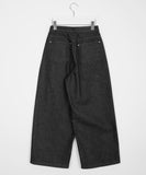 Itove Black Blue Pintuck Brushed Wide Pants