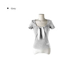 Nerdy Check Tie Shirred Slim Short Sleeve T-shirt