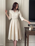 Rebbe Jacquard Collar Pleated One Piece (Belt set)