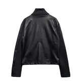 [LANARCH] Amber Leather Pocket Neck Zip-Up