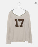 Elune Number Printed One-Off-Shoulder See-Through Long-Sleeve Knit