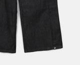 Dad side pin tuck snap button wide long denim pants