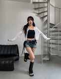[U-BASIC] See-through Linen Ribbed Crop Cardigan