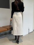 Belden Buckle Unbalance Pleated Long Skirt