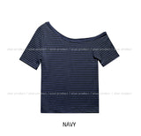 Toe Stripe Unbalance Shoulder Short Sleeve