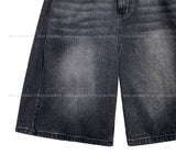 Side pin tuck washed bermuda denim pants