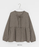 [BAONHAUS] Lumie Check Ribbon Blouse