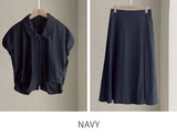 Decoline Puff Collar Short Zip-Up Jacket Banding Flare Skirt Set