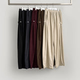 Corduroy Side Snap Button Folding Wide Banding Pants