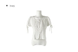 Henry Ribbon Pintuck Shirring Square Short Sleeve Blouse