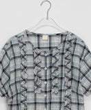 Dudas Frill Check Round Short Sleeve Blouse