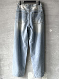Necked raw damaged denim