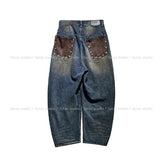 Late Back Leather Pocket Denim Pants