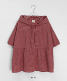 [BAONHAUS] Apon Hood Shirring Check Blouse