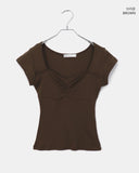 Lina Heartneck Punching Cap Sleeve Shirring Short Sleeve T-Shirt
