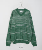 [unisex] Rush bokashi stripe V-neck knit