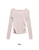 Heroni Ruffle Ribbed Long Sleeve