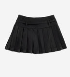 Eyelet Belt Pleats Skirt