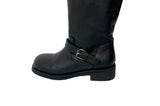 Obik Shirring Biker Buckle Long Boots