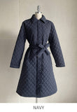 Suede Quilted Lightweight Long Padding Coat (Belt Set)