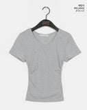 Monb Side Shirring V-Neck Short Sleeve T-Shirt