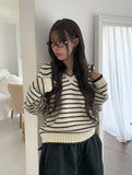 Toto Stripe V-neck Loose Fit Long Sleeve Knit