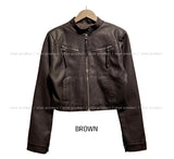 Oul vintage washing biker leather jacket