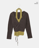 [Fake Layered /Wool] Dodge Color Matching Halter Sleeveless Strap Wrap Knit