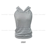 Terry Stripe Backless Halter Hooded Sleeveless