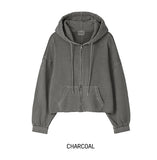 (UNISEX) Our Deki Semi-Crop Hooded Zip-Up Pigment ver