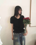 [MADE] Pure Frill Lace String Short Sleeve Blouse