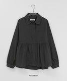 [BAONHAUS] Builder Collar Button Shirring Long Sleeve Blouse