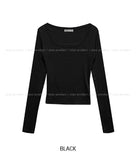 [U-BASIC] Marron Square Neck Slim Long Sleeve