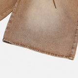 Dyeing Washed Banding Bermuda Denim Pants