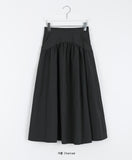 Piru nylon banding shirring long skirt