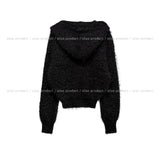 Winter Angora Knit Hooded Cardigan