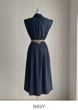 Vet Collar Shirt Sleeveless One Piece (Belt Set)