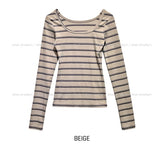 Hamel Ribbed Stripe U-Neck Long Sleeve
