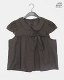 Darling round collar check ribbon blouse