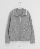 Hidel Stitch Pocket Button Wool Collar Knit