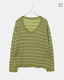 Curled Stripe Round Neck Loose Fit Long Sleeve Knit