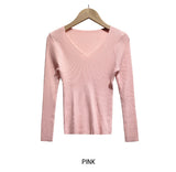 [U-BASIC] Yuki V-neck Slim Ribbed Long Sleeve Knit