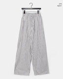 Satin Linen Stripe Wide Banding Long Pants