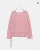 Ui punching ribbon strap round neck see-through long-sleeved knit