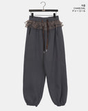 [Brushed Lining] Shover Leopard Chiffon Layered Tiered Jogger Pants